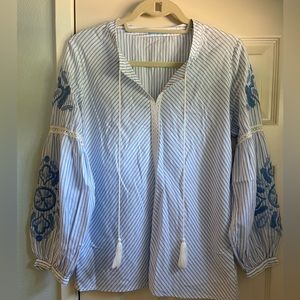 J. McLaughlin embroidered sleeve blouse.  Size Small.  Excellent condition.